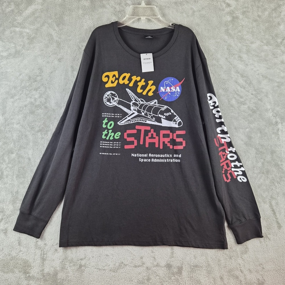 Nasa Earth To The Stars Graphic Tee 2XL Cotton On T Bar Sleeve Spellout NEW